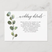 ユーカリのシンプルな白黒結婚式の詳細 エンクロージャーカード (正面)