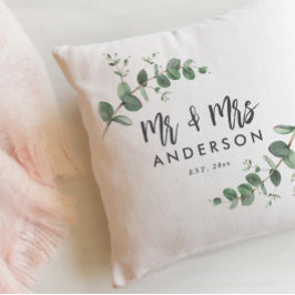 ユーカリのシンプルモダンなMr. and Mrs. ギフト クッション