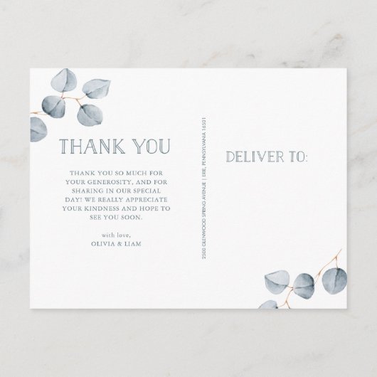 ユーカリのシンプル|の結婚の写真は感謝していしています 案内ポストカード (裏面)