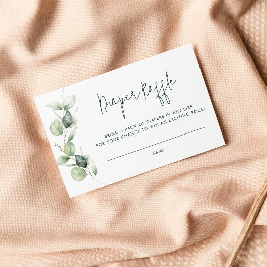 ユーカリのスクリプト赤ちゃんシャワーおむつラッフル エンクロージャーカード