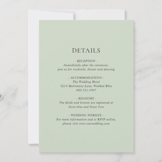 ユーカリのセージ結婚の緑 招待状 (裏面)