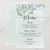 ユーカリのセージ緑の水の色結婚のメニュー (正面/裏面)