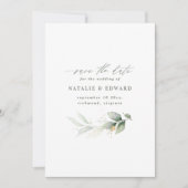 ユーカリのセージ緑の金ゴールド結婚式の日付を保存 セーブザデート (正面)