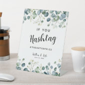 ユーカリのソーシャルメディア結婚式パーティーのハッシュタグ 台座サイン (インサイチュ)