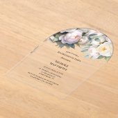 ユーカリのバチェラーetteとソフトホワイトの芍薬 アクリル招待状 (レイダウン)