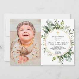 ユーカリのバプテスマ、緑の葉のモダン写真 招待状