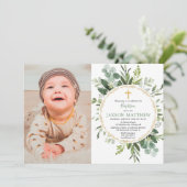 ユーカリのバプテスマ、緑の葉のモダン写真 招待状 (スタンド正面)