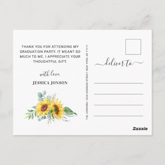 ユーカリのヒマワリ写真卒業ありがとう  ポストカード (裏面)