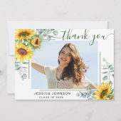 ユーカリのヒマワリ素朴写真卒業  サンキューカード (正面)