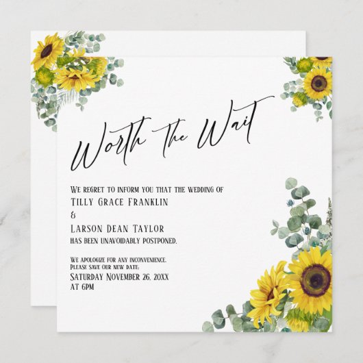 ユーカリのヒマワリ結婚が待つカード 招待状 (正面/裏面)