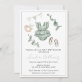 ユーカリのベビーガールの服シャワーの招待状 招待状 (正面)