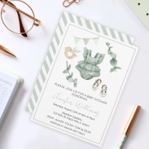 ユーカリのベビーガールの服シャワーの招待状