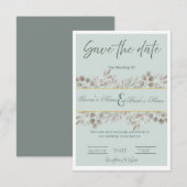 ユーカリのボタニカルな"Save the Date" ウェディング 招待状 (正面/裏面)