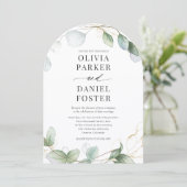 ユーカリのモダンな写真を使ったエレガントな田舎風の結婚式 招待状 (スタンド正面)