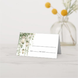 ユーカリのランプと爽やかな緑の卓上カード Sage Green Eucalyptus Lantern プレイスカード