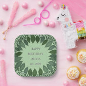 ユーカリのリースの誕生日紙皿、水彩画風 ペーパープレート (パーティー)