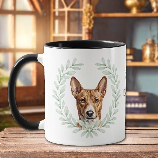 ユーカリのリース バセンジー 犬 モノグラム マグカップ
