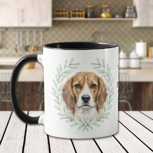 ユーカリのリース ビーグル ハウンド 犬 モノグラム マグカップ