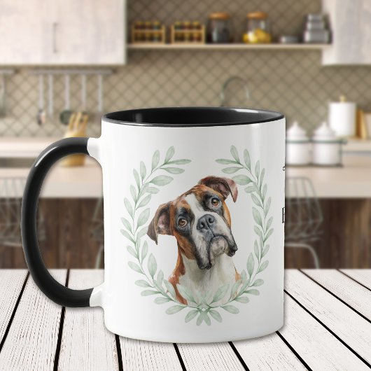 ユーカリのリース ボクサー犬 モノグラム マグカップ