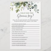 ユーカリの上または下ブライダルシャワーゲーム (裏面)