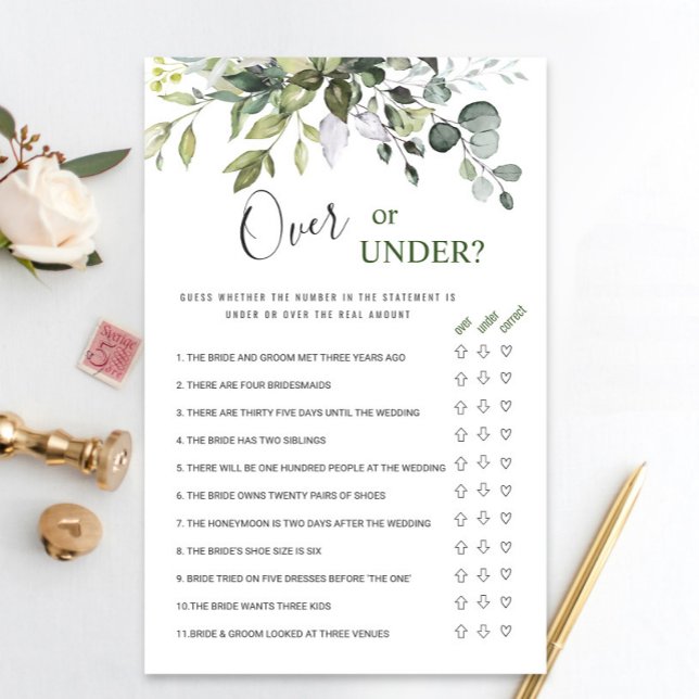 ユーカリの上または下ブライダルシャワーゲーム (クリエイターアップロード済み)