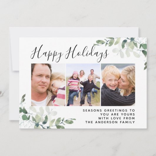 ユーカリの写真で楽しいホリデー シーズンカード (正面)