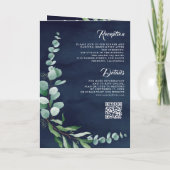 ユーカリの写真コラージュQRコード ネイビーブルーの結婚式 招待状 (裏面)