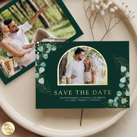 ユーカリの写真 エメラルド 結婚式 Save the Date 箔招待状