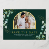 ユーカリの写真 エメラルド 結婚式 Save the Date 箔招待状 (正面)