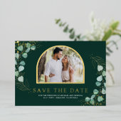 ユーカリの写真 エメラルド 結婚式 Save the Date 箔招待状 (立ち正面)