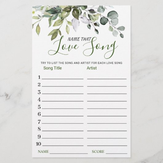 ユーカリの名前ザラブソングブライダルシャワーゲーム (正面)