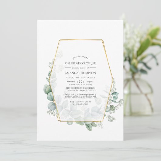 ユーカリの幾何学的お祝いの写真 招待状 (スタンド正面)