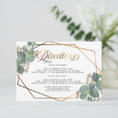 ユーカリの幾何学的なフレーム ゴールドの結婚式の詳細 招待状 (スタンド正面)