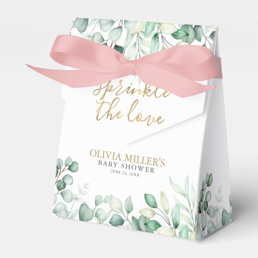 ユーカリの愛を振りかけるありがとう赤ちゃんシャワー フェイバーボックス (正面サイド)