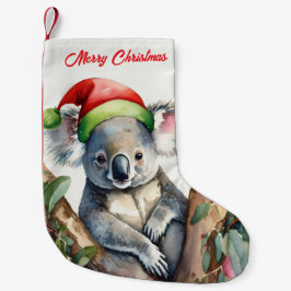 ユーカリの木に座っているメリークリスマスコアラ スモールクリスマスストッキング