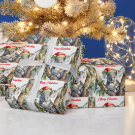 ユーカリの木に座っているメリークリスマスコアラ ラッピングペーパー