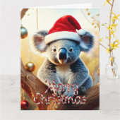 ユーカリの木に座るコアラのクリスマスカード カード (黄色い花)
