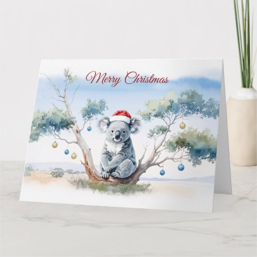 ユーカリの木に座るコアラ メリークリスマス カード (正面)