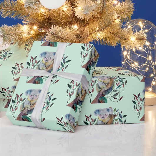 ユーカリの木に座るコアラ ラッピングペーパー (クリスマス)