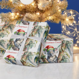 ユーカリの木のコアラのクリスマス 名前入り ラッピングペーパー