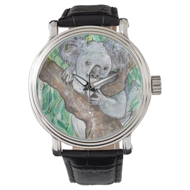 ユーカリの木のコアラ絵画ー 腕時計 (正面)