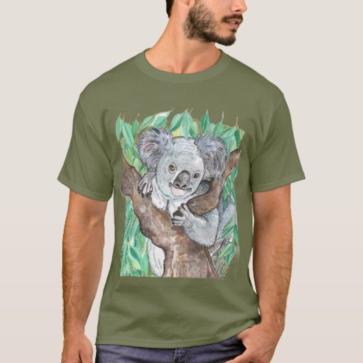 ユーカリの木のコアラ絵画ー Tシャツ (正面)