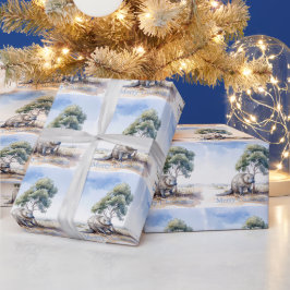 ユーカリの木の下のカモノハシ メリークリスマス ラッピングペーパー