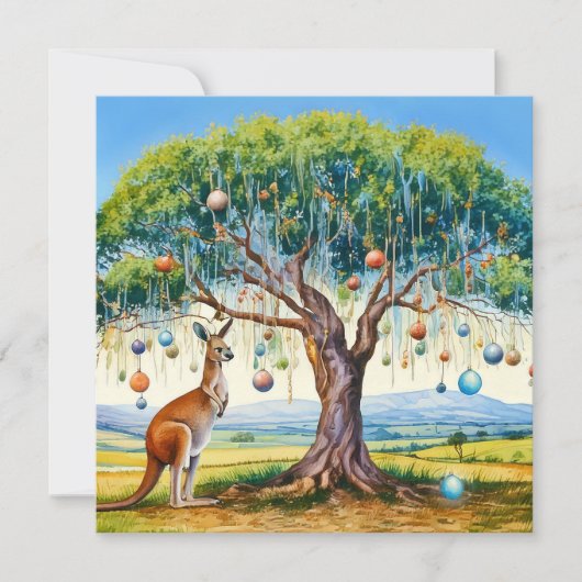 ユーカリの木の下のカンガルーのクリスマスオーナメント (正面)