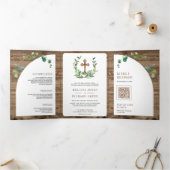 ユーカリの木の十字架は一つのカトリックの結婚中 三つ折り招待状 (内部)