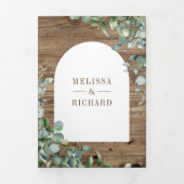 ユーカリの木の十字架は一つのカトリックの結婚中 三つ折り招待状 (カバー)