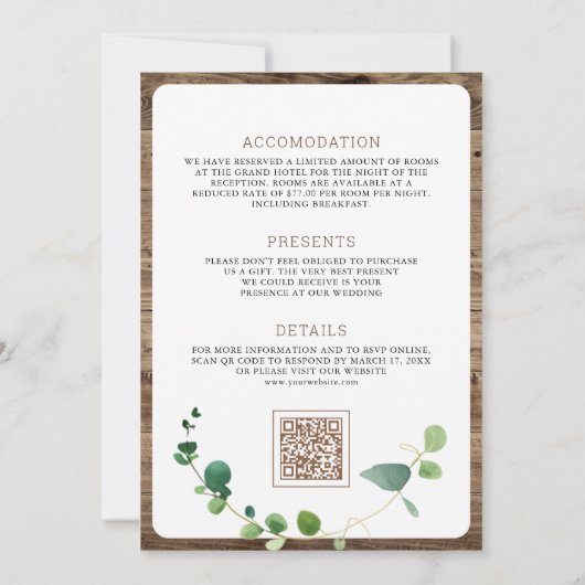 ユーカリの木の十字架は一つのカトリックの結婚中 招待状 (裏面)