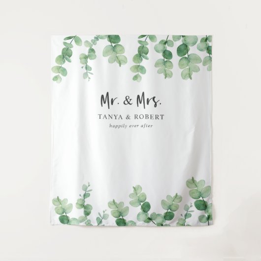 ユーカリの木の結婚式バックドロップ 新婦 新郎 タペストリー (正面)