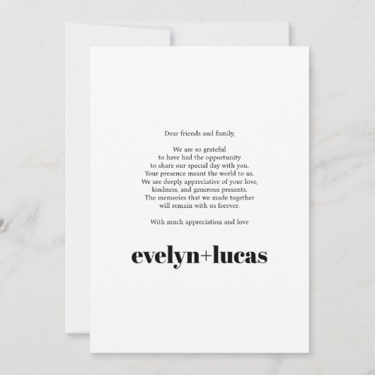 ユーカリの枝と白い花の写真結婚の サンキューカード (裏面)