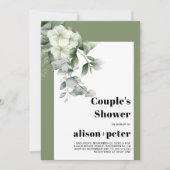 ユーカリの枝、花のカップルのシャワー 招待状 (正面)